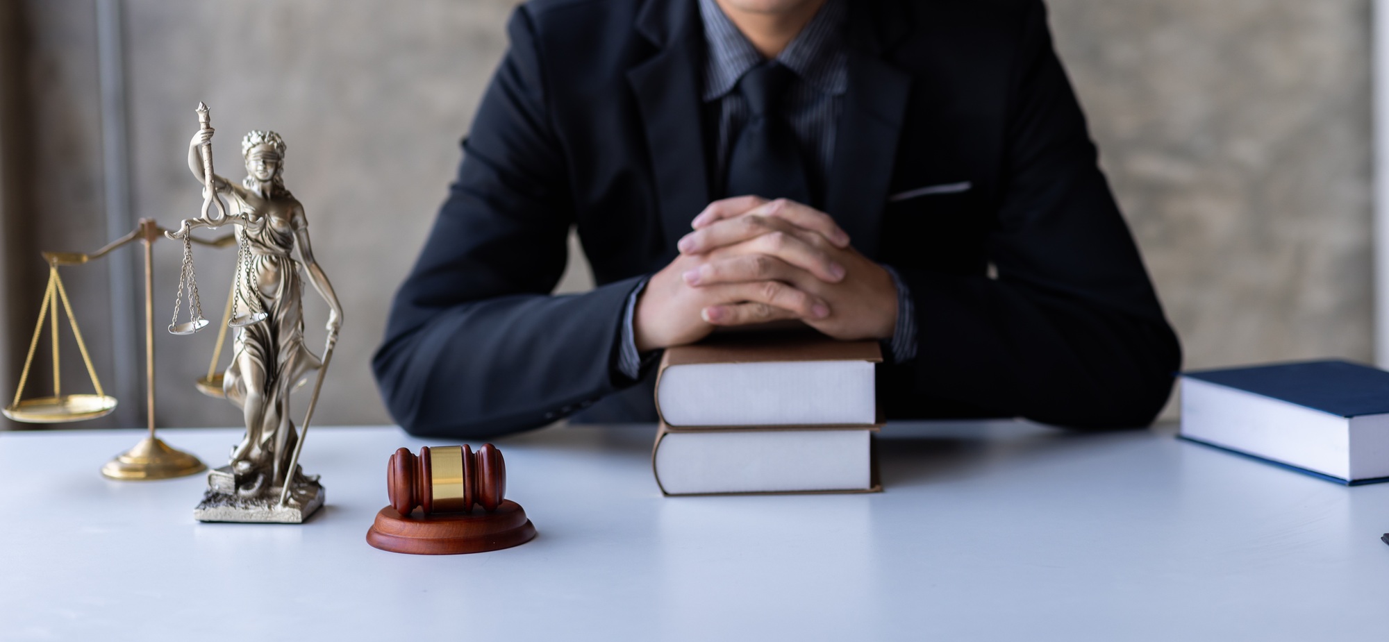 Lawyer working in office. Statue of justice, Law, legal services, advice, justice and law concept